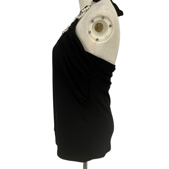 White House Black Market Halter Neck Top Embellished with Pearls Chains Sz XS - Picture 3 of 9